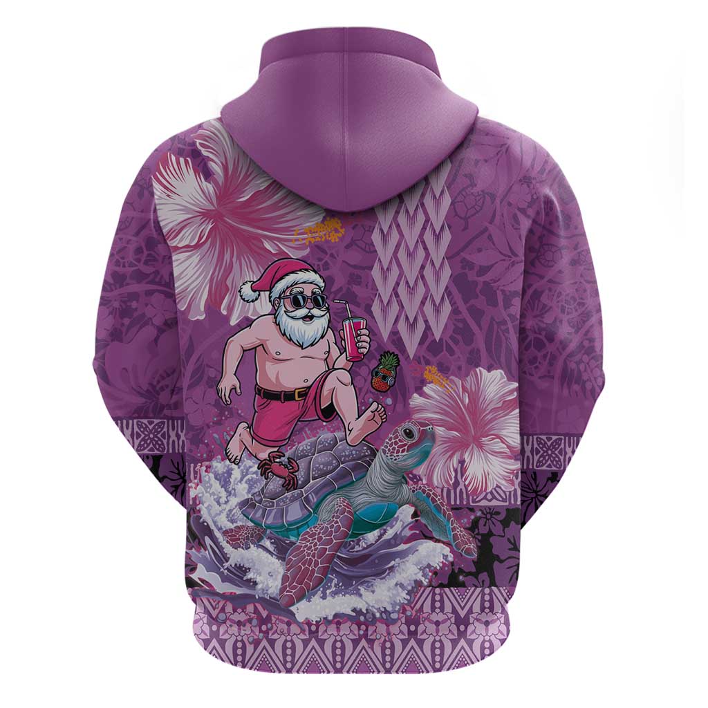 Hawaii Mele Kalikimaka Hoodie Funny Santa with Tribal Tattoos Kakau Purple Color - Polynesian Pride