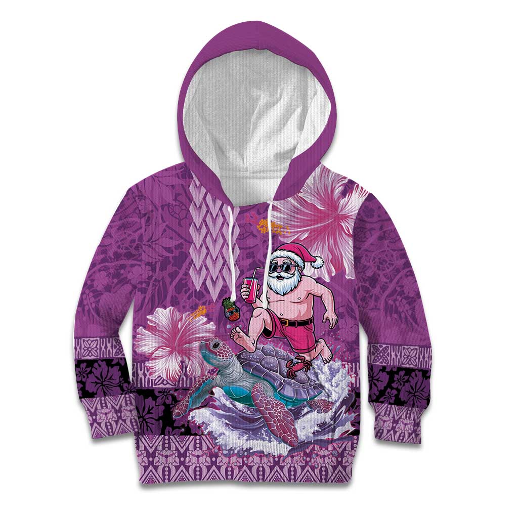 Hawaii Mele Kalikimaka Kid Hoodie Funny Santa with Tribal Tattoos Kakau Purple Color LT03 Hoodie Purple - Polynesian Pride