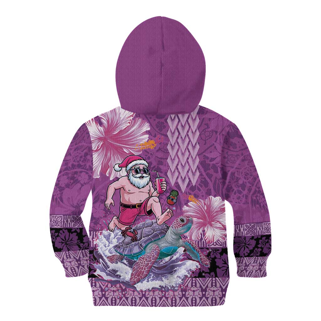 Hawaii Mele Kalikimaka Kid Hoodie Funny Santa with Tribal Tattoos Kakau Purple Color LT03 - Polynesian Pride