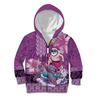 Hawaii Mele Kalikimaka Kid Hoodie Funny Santa with Tribal Tattoos Kakau Purple Color LT03 Zip Hoodie Purple - Polynesian Pride