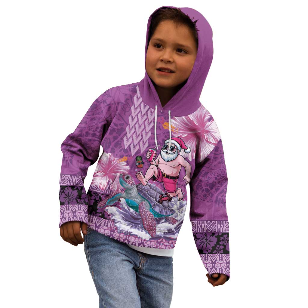 Hawaii Mele Kalikimaka Kid Hoodie Funny Santa with Tribal Tattoos Kakau Purple Color LT03 - Polynesian Pride