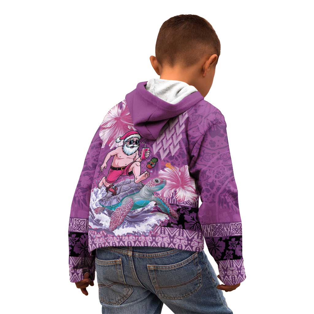 Hawaii Mele Kalikimaka Kid Hoodie Funny Santa with Tribal Tattoos Kakau Purple Color LT03 - Polynesian Pride