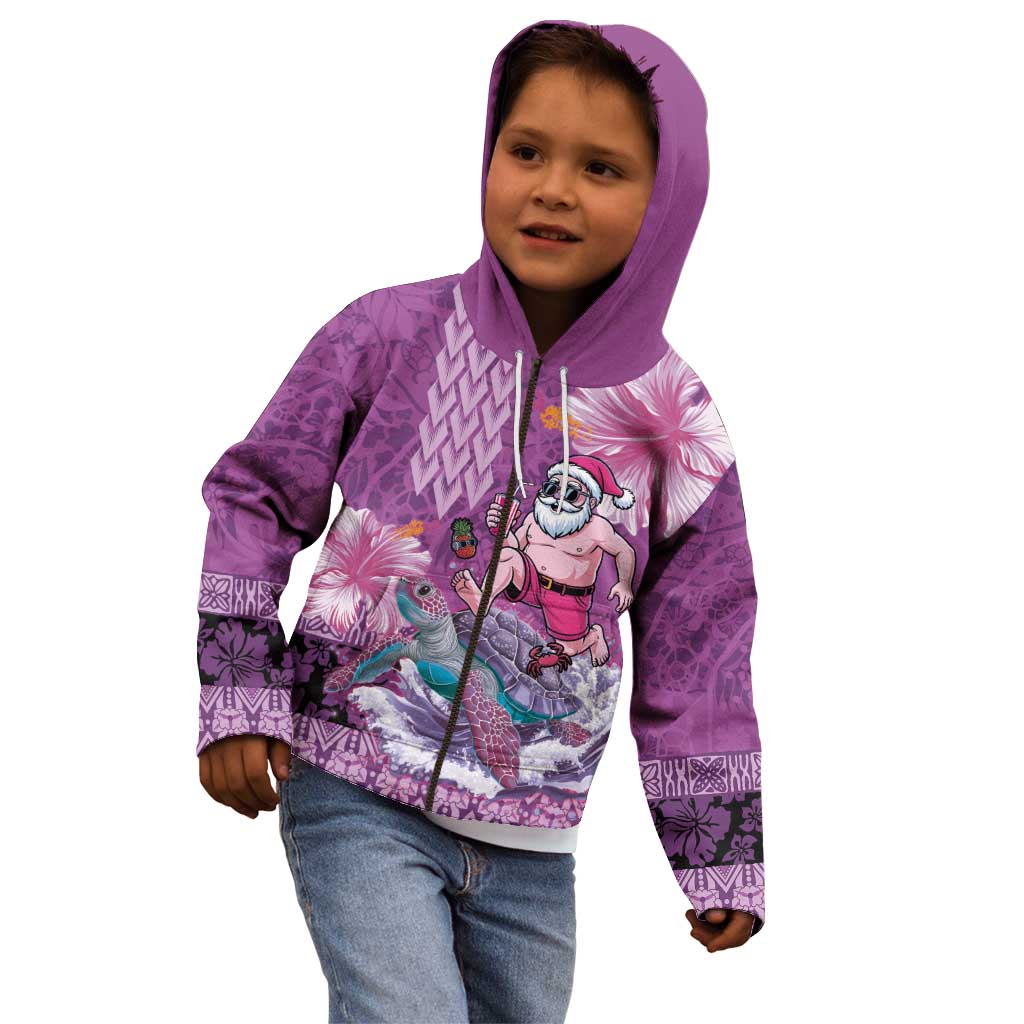 Hawaii Mele Kalikimaka Kid Hoodie Funny Santa with Tribal Tattoos Kakau Purple Color LT03 - Polynesian Pride