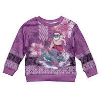 Hawaii Mele Kalikimaka Kid Ugly Christmas Sweater Funny Santa with Tribal Tattoos Kakau Purple Color LT03 Kid Purple - Polynesian Pride