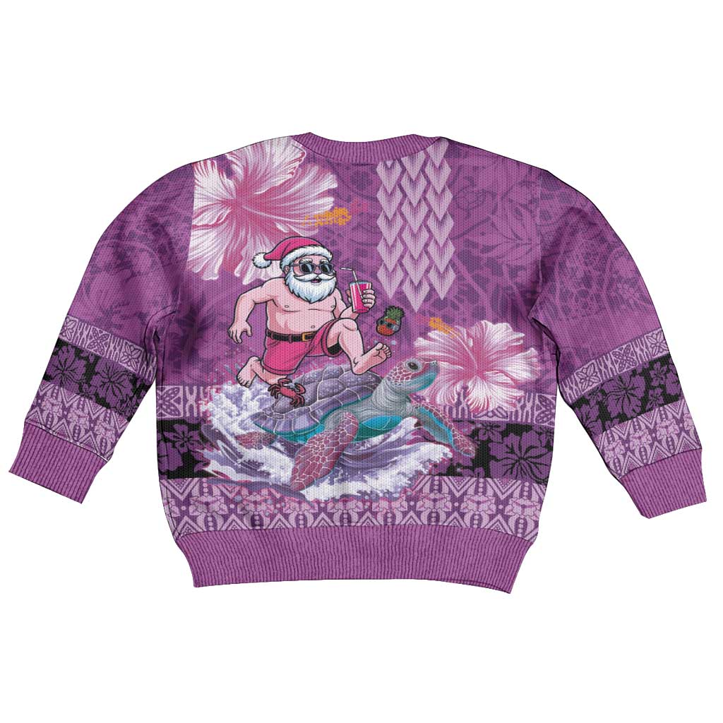 Hawaii Mele Kalikimaka Kid Ugly Christmas Sweater Funny Santa with Tribal Tattoos Kakau Purple Color LT03 - Polynesian Pride