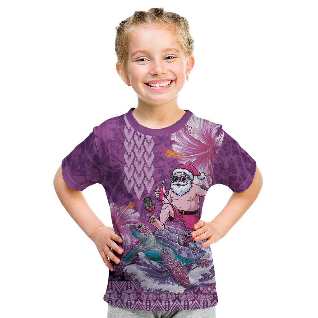 Hawaii Mele Kalikimaka Kid T Shirt Funny Santa with Tribal Tattoos Kakau Purple Color - Polynesian Pride