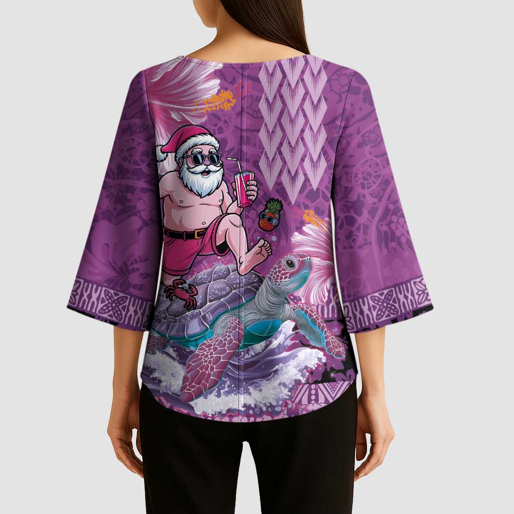 Hawaii Mele Kalikimaka Kimono Sleeve Blouse Funny Santa with Tribal Tattoos Kakau Purple Color LT03 - Polynesian Pride