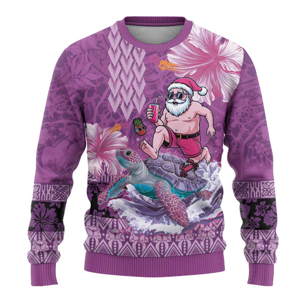 Hawaii Mele Kalikimaka Ugly Christmas Sweater Funny Santa with Tribal Tattoos Kakau Purple Color LT03 - Polynesian Pride