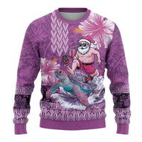Hawaii Mele Kalikimaka Ugly Christmas Sweater Funny Santa with Tribal Tattoos Kakau Purple Color LT03 - Polynesian Pride