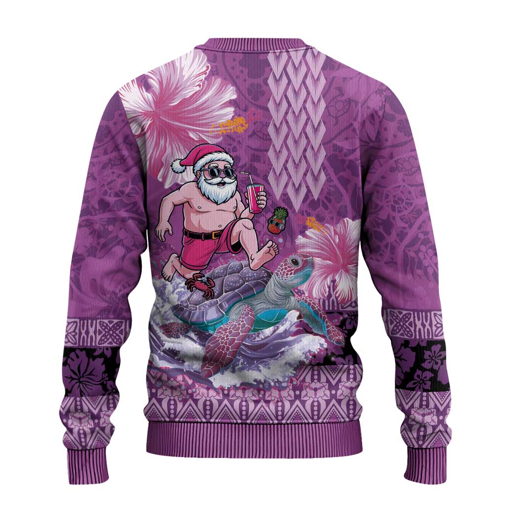 Hawaii Mele Kalikimaka Ugly Christmas Sweater Funny Santa with Tribal Tattoos Kakau Purple Color LT03 - Polynesian Pride