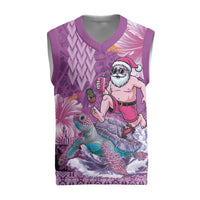 Hawaii Mele Kalikimaka Christmas Knitted V-Neck Vest Funny Santa with Tribal Tattoos Kakau Purple Color LT03 Purple - Polynesian Pride