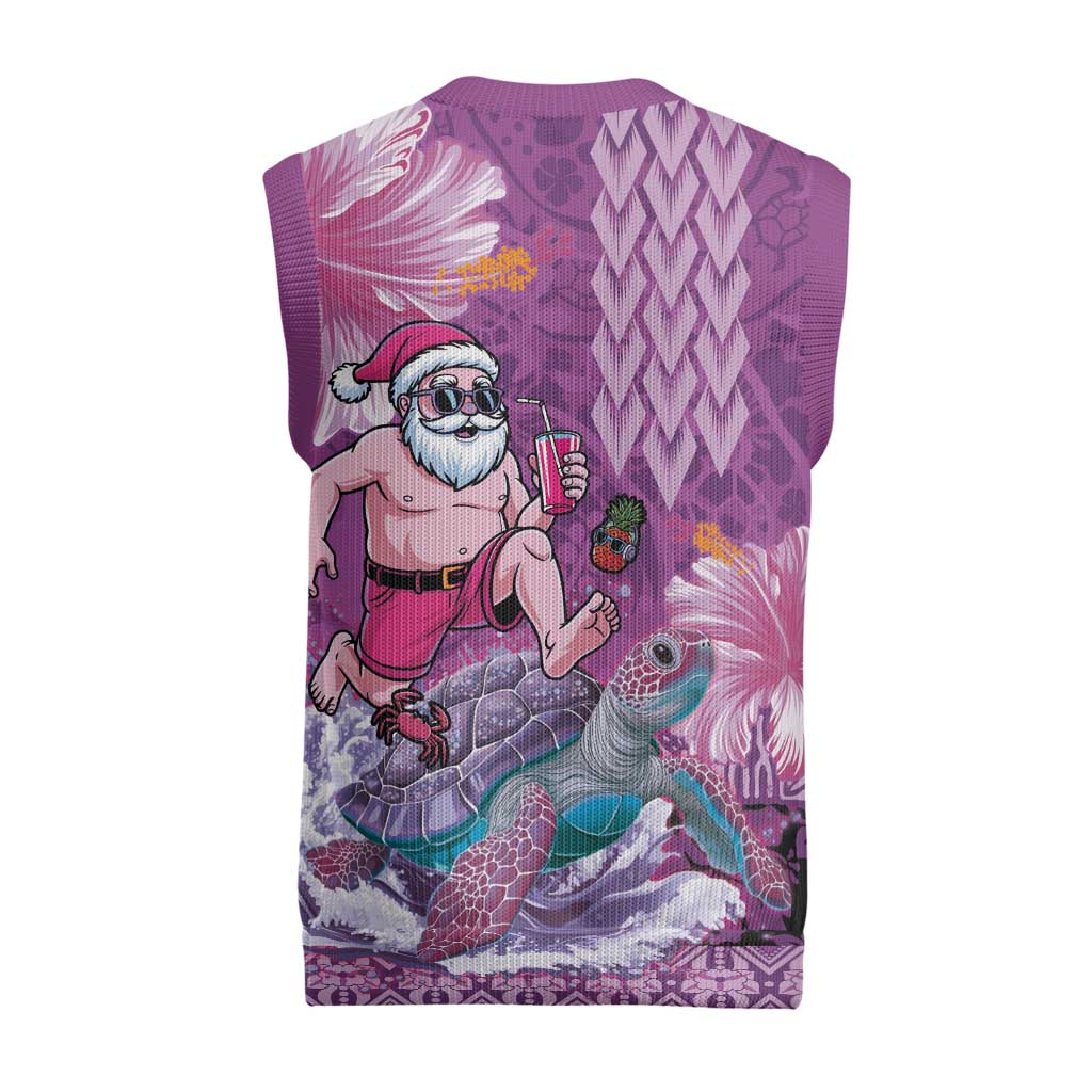 Hawaii Mele Kalikimaka Christmas Knitted V-Neck Vest Funny Santa with Tribal Tattoos Kakau Purple Color LT03 - Polynesian Pride