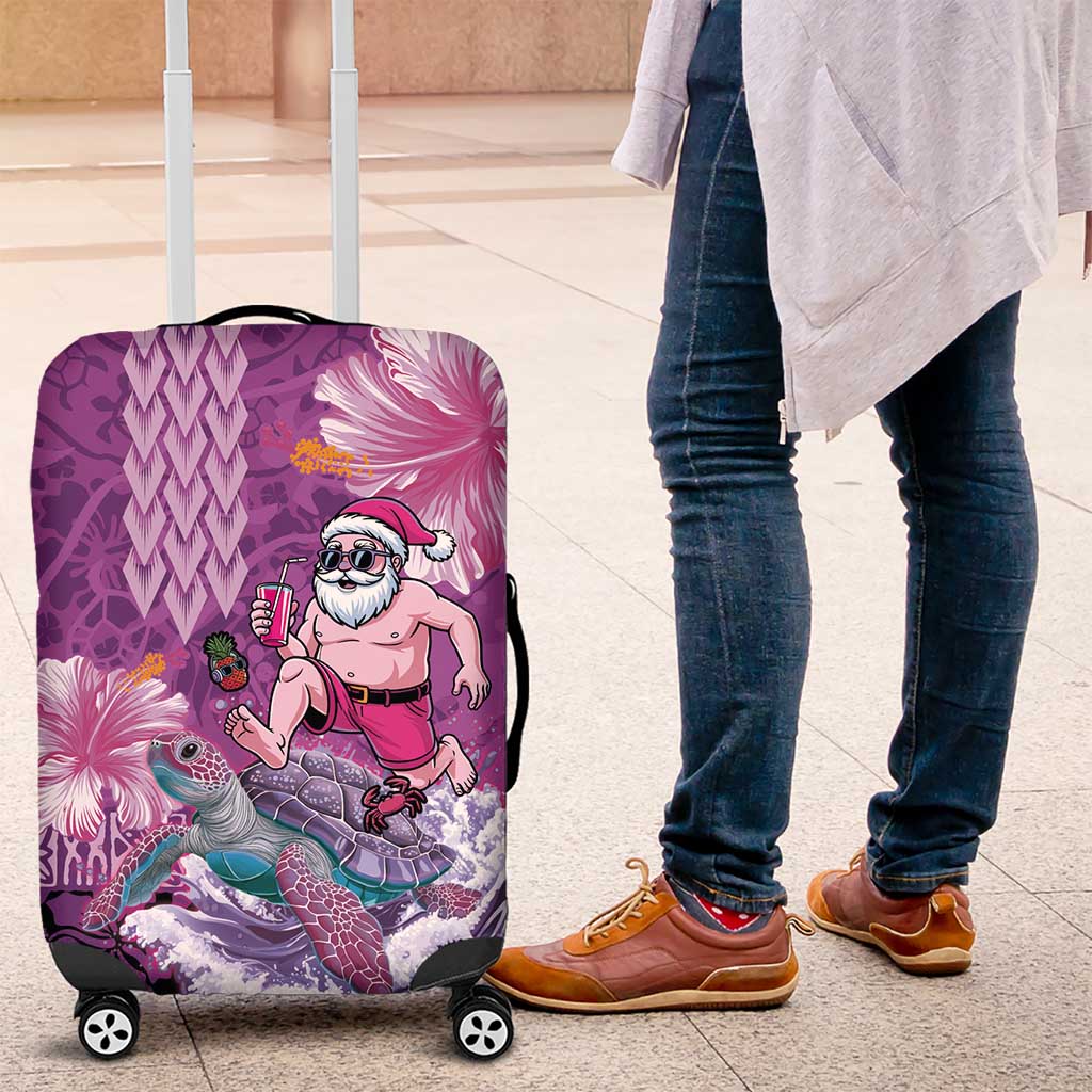 Hawaii Mele Kalikimaka Luggage Cover Funny Santa with Tribal Tattoos Kakau Purple Color LT03 Purple - Polynesian Pride