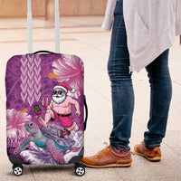 Hawaii Mele Kalikimaka Luggage Cover Funny Santa with Tribal Tattoos Kakau Purple Color LT03 Purple - Polynesian Pride