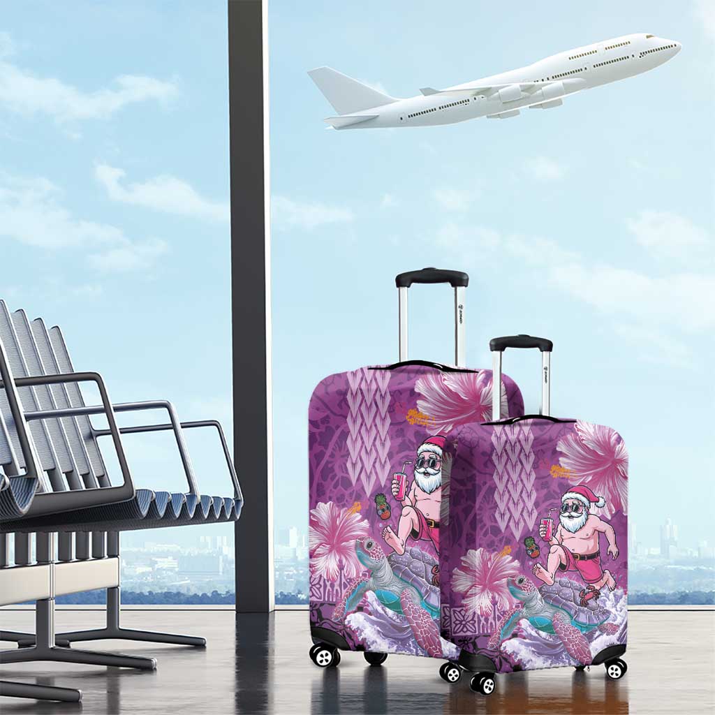 Hawaii Mele Kalikimaka Luggage Cover Funny Santa with Tribal Tattoos Kakau Purple Color LT03 - Polynesian Pride
