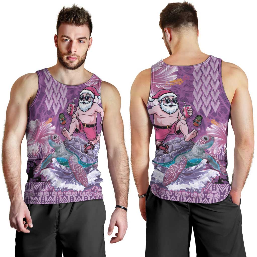 Hawaii Mele Kalikimaka Men Tank Top Funny Santa with Tribal Tattoos Kakau Purple Color - Polynesian Pride