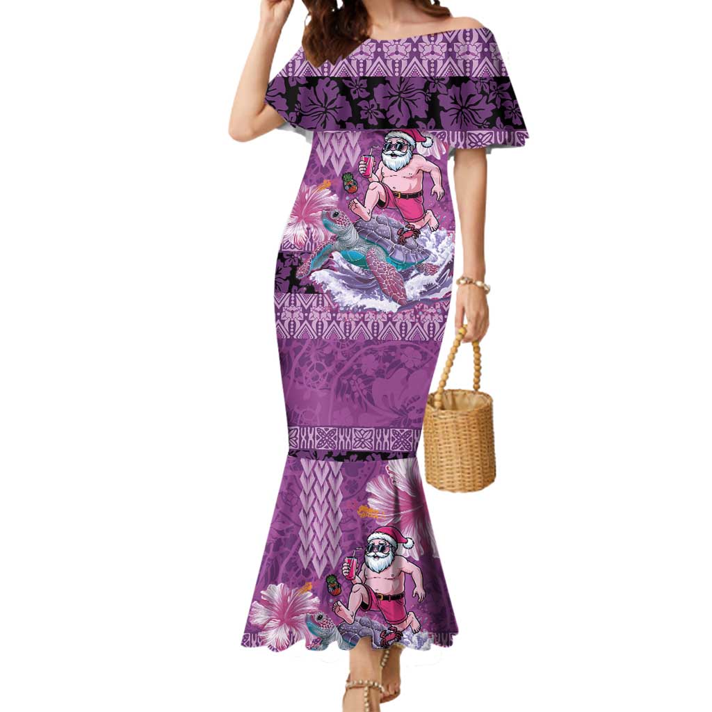 Hawaii Mele Kalikimaka Mermaid Dress Funny Santa with Tribal Tattoos Kakau Purple Color LT03 Women Purple - Polynesian Pride