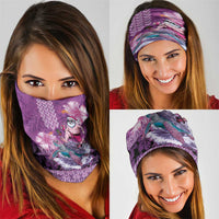 Hawaii Mele Kalikimaka Neck Gaiter Funny Santa with Tribal Tattoos Kakau Purple Color - Polynesian Pride