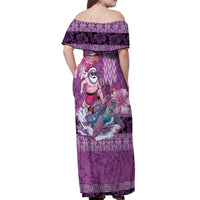 Hawaii Mele Kalikimaka Off Shoulder Maxi Dress Funny Santa with Tribal Tattoos Kakau Purple Color LT03 - Polynesian Pride