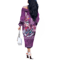 Hawaii Mele Kalikimaka Off The Shoulder Long Sleeve Dress Funny Santa with Tribal Tattoos Kakau Purple Color LT03 - Polynesian Pride