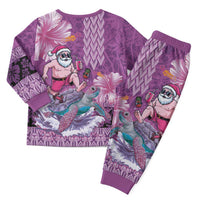 Hawaii Mele Kalikimaka Christmas Pajama Set Funny Santa with Tribal Tattoos Kakau Purple Color LT03 - Polynesian Pride
