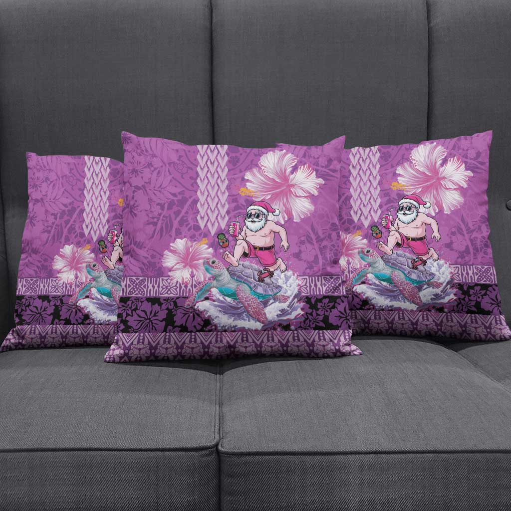 Hawaii Mele Kalikimaka Pillow Cover Funny Santa with Tribal Tattoos Kakau Purple Color - Polynesian Pride