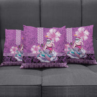 Hawaii Mele Kalikimaka Pillow Cover Funny Santa with Tribal Tattoos Kakau Purple Color - Polynesian Pride