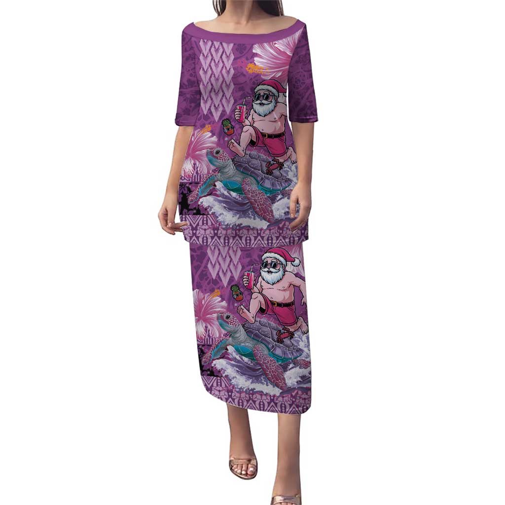 Hawaii Mele Kalikimaka Puletasi Funny Santa with Tribal Tattoos Kakau Purple Color - Polynesian Pride