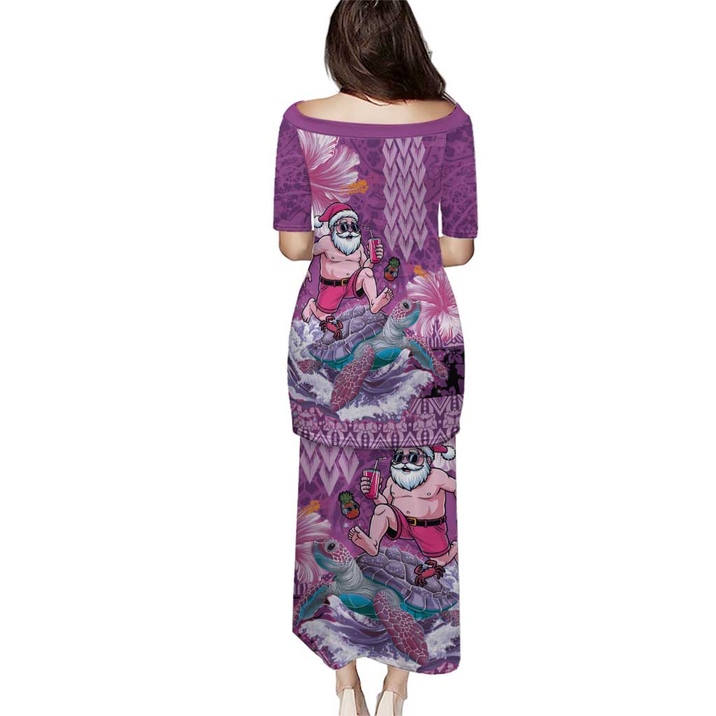 Hawaii Mele Kalikimaka Puletasi Funny Santa with Tribal Tattoos Kakau Purple Color - Polynesian Pride