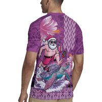 Hawaii Mele Kalikimaka Rugby Jersey Funny Santa with Tribal Tattoos Kakau Purple Color - Polynesian Pride