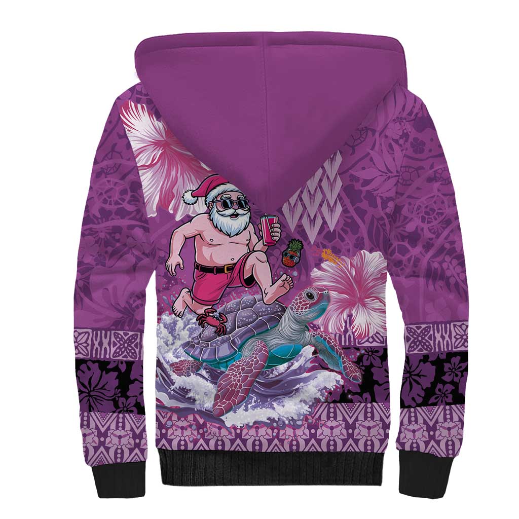 Hawaii Mele Kalikimaka Sherpa Hoodie Funny Santa with Tribal Tattoos Kakau Purple Color LT03 - Polynesian Pride