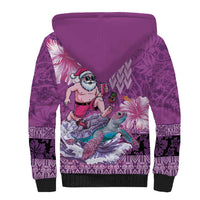 Hawaii Mele Kalikimaka Sherpa Hoodie Funny Santa with Tribal Tattoos Kakau Purple Color LT03 - Polynesian Pride