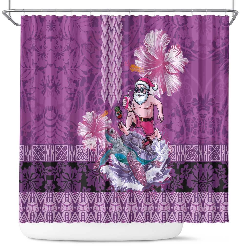 Hawaii Mele Kalikimaka Shower Curtain Funny Santa with Tribal Tattoos Kakau Purple Color LT03 Purple - Polynesian Pride