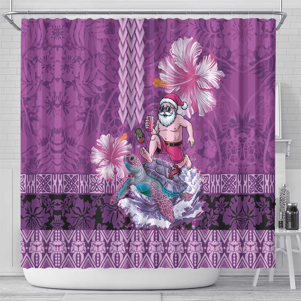Hawaii Mele Kalikimaka Shower Curtain Funny Santa with Tribal Tattoos Kakau Purple Color LT03 - Polynesian Pride