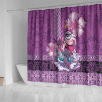 Hawaii Mele Kalikimaka Shower Curtain Funny Santa with Tribal Tattoos Kakau Purple Color LT03 - Polynesian Pride