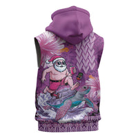 Hawaii Mele Kalikimaka Sleeveless Hoodie Funny Santa with Tribal Tattoos Kakau Purple Color LT03 - Polynesian Pride