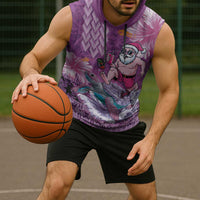 Hawaii Mele Kalikimaka Sleeveless Hoodie Funny Santa with Tribal Tattoos Kakau Purple Color LT03 - Polynesian Pride