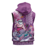 Hawaii Mele Kalikimaka Sleeveless Zip Hoodie Funny Santa with Tribal Tattoos Kakau Purple Color LT03 - Polynesian Pride