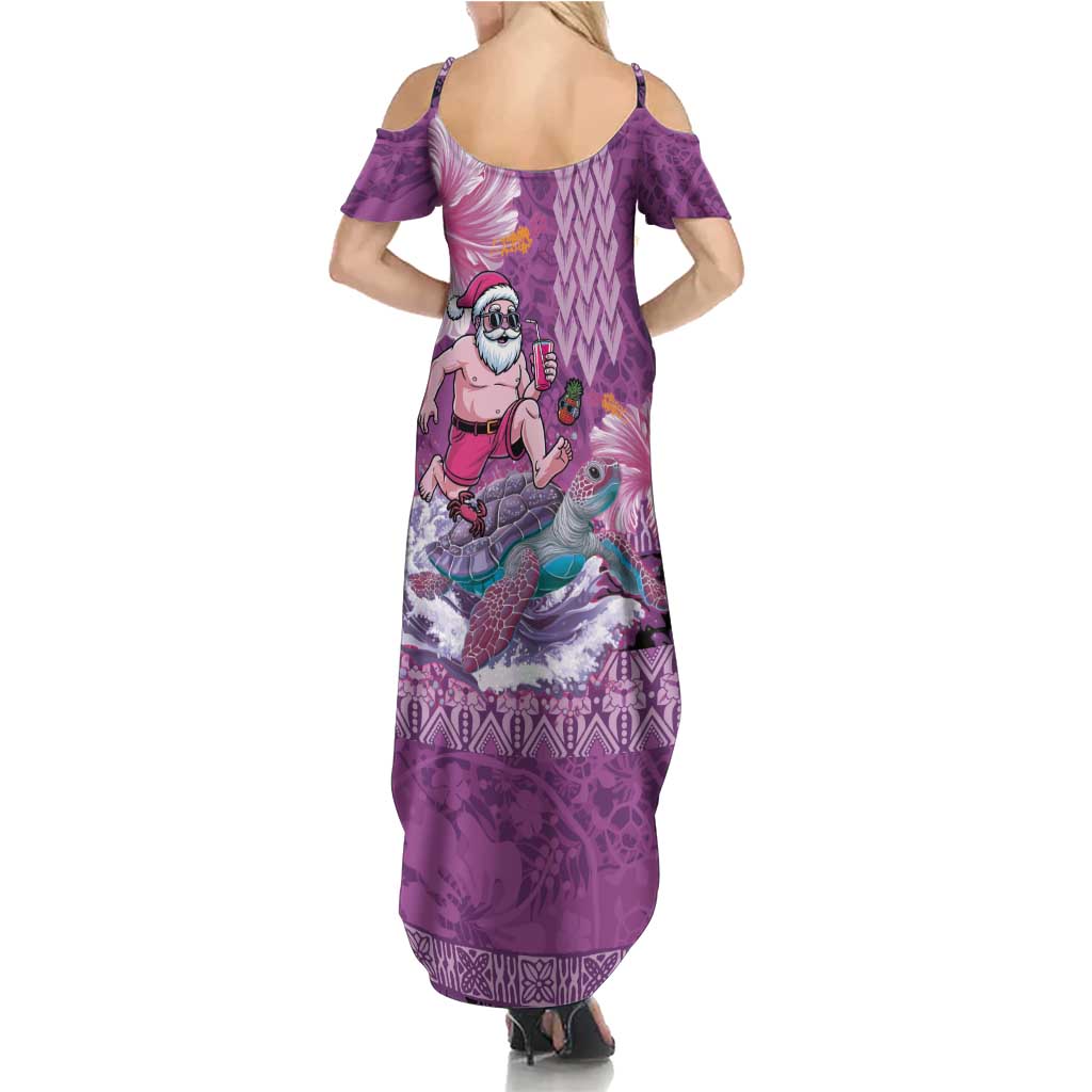Hawaii Mele Kalikimaka Summer Maxi Dress Funny Santa with Tribal Tattoos Kakau Purple Color LT03 - Polynesian Pride