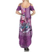Hawaii Mele Kalikimaka Summer Maxi Dress Funny Santa with Tribal Tattoos Kakau Purple Color LT03 - Polynesian Pride