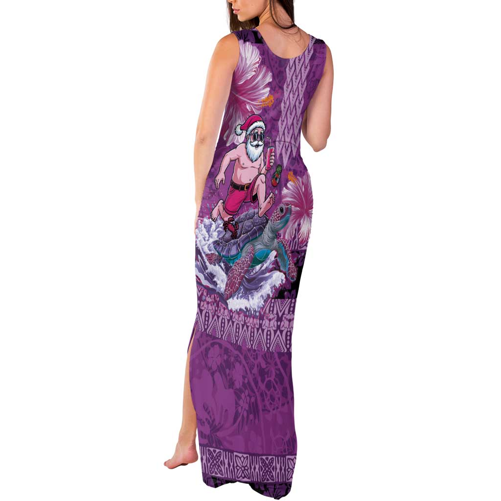 Hawaii Mele Kalikimaka Tank Maxi Dress Funny Santa with Tribal Tattoos Kakau Purple Color LT03 - Polynesian Pride