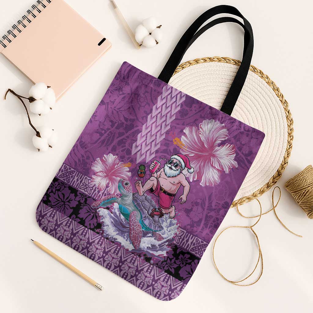 Hawaii Mele Kalikimaka Tote Bag Funny Santa with Tribal Tattoos Kakau Purple Color LT03 Black Strap One Size Purple - Polynesian Pride