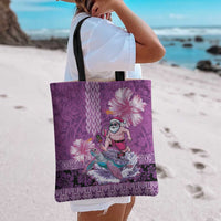 Hawaii Mele Kalikimaka Tote Bag Funny Santa with Tribal Tattoos Kakau Purple Color LT03 - Polynesian Pride