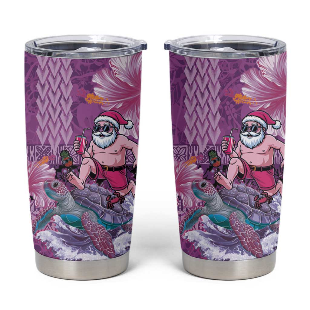 Hawaii Mele Kalikimaka Tumbler Cup Funny Santa with Tribal Tattoos Kakau Purple Color LT03 Purple - Polynesian Pride