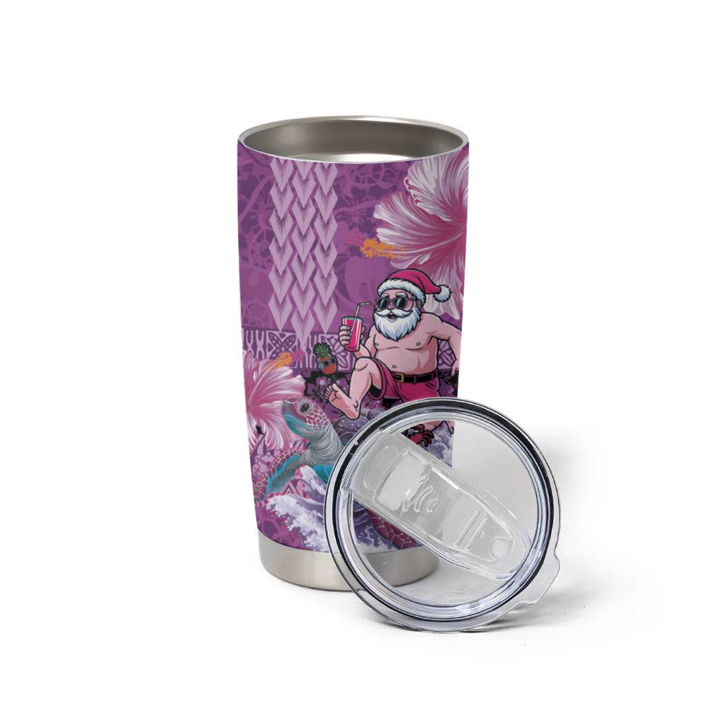 Hawaii Mele Kalikimaka Tumbler Cup Funny Santa with Tribal Tattoos Kakau Purple Color LT03 - Polynesian Pride