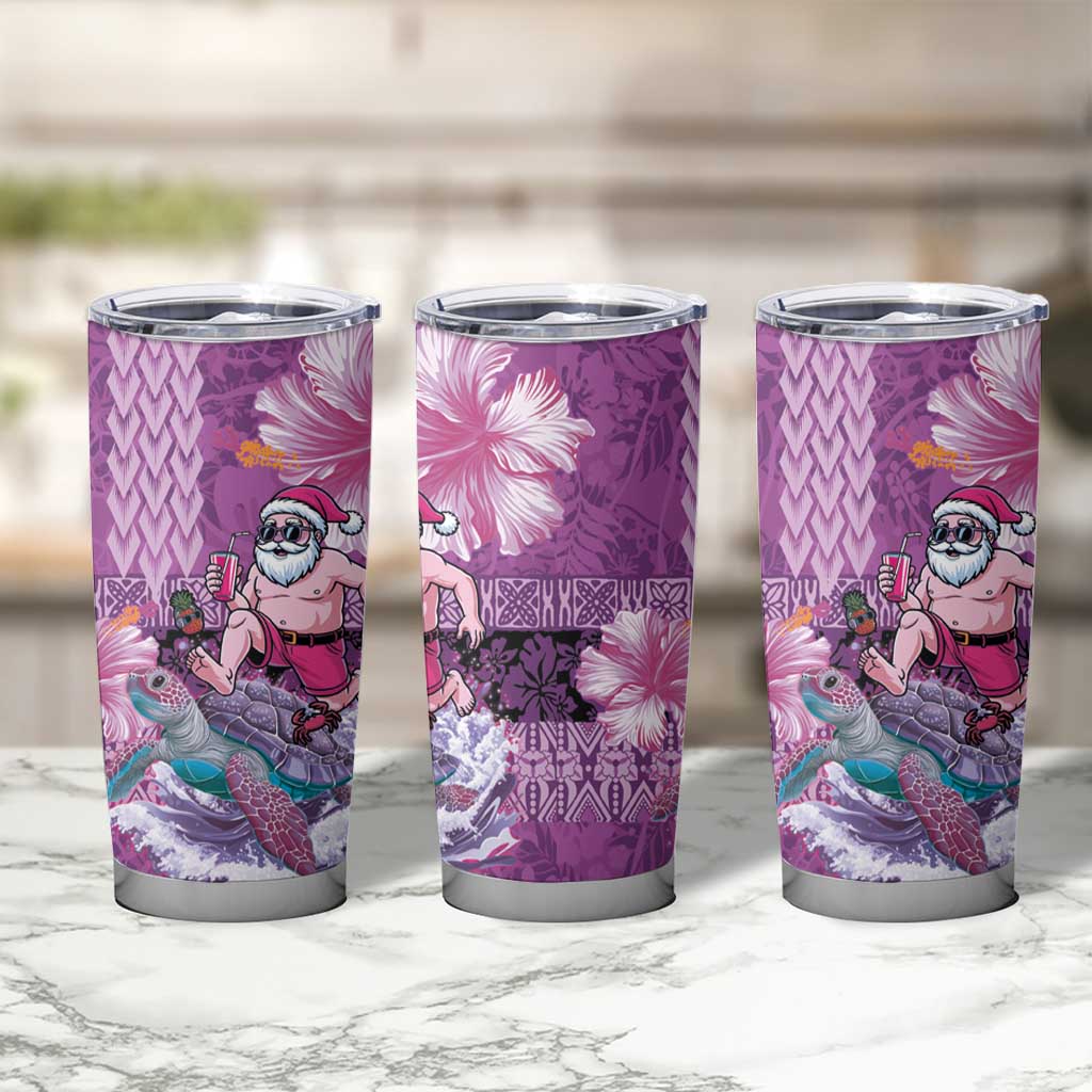 Hawaii Mele Kalikimaka Tumbler Cup Funny Santa with Tribal Tattoos Kakau Purple Color LT03 - Polynesian Pride