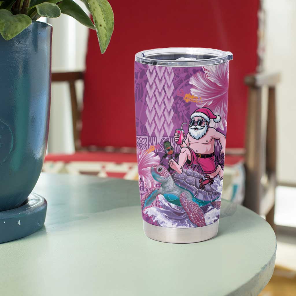Hawaii Mele Kalikimaka Tumbler Cup Funny Santa with Tribal Tattoos Kakau Purple Color LT03 - Polynesian Pride