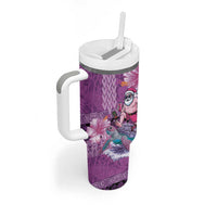 Hawaii Mele Kalikimaka Tumbler With Handle Funny Santa with Tribal Tattoos Kakau Purple Color LT03 - Polynesian Pride