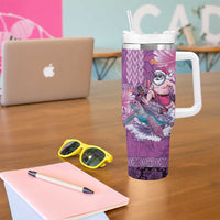 Hawaii Mele Kalikimaka Tumbler With Handle Funny Santa with Tribal Tattoos Kakau Purple Color LT03 - Polynesian Pride
