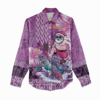 Hawaii Mele Kalikimaka Women Casual Shirt Funny Santa with Tribal Tattoos Kakau Purple Color LT03 - Polynesian Pride